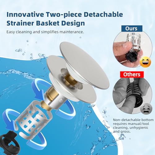 2 Pack Upgraded 3 in 1 Bathroom Sink Drain Strainer (2 Count)