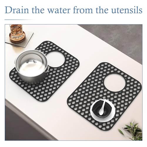 2 Pack Silicone Sink Protector Mat for Kitchen Sink Rear Drian Black