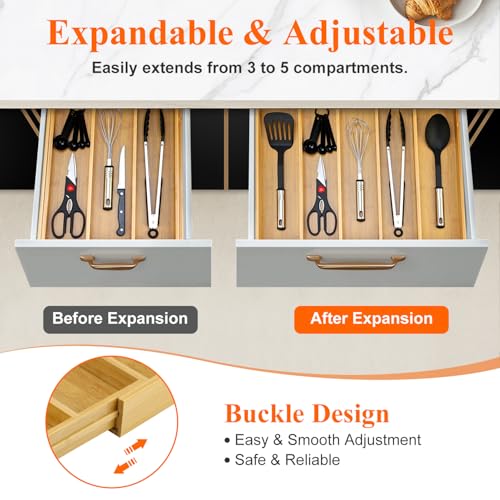 Expandable Bamboo Silverware Drawer Organizer Large Kitchen Utensils Tray