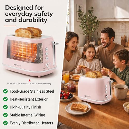 2 Slice Toaster Retro Stainless Steel with Bagel