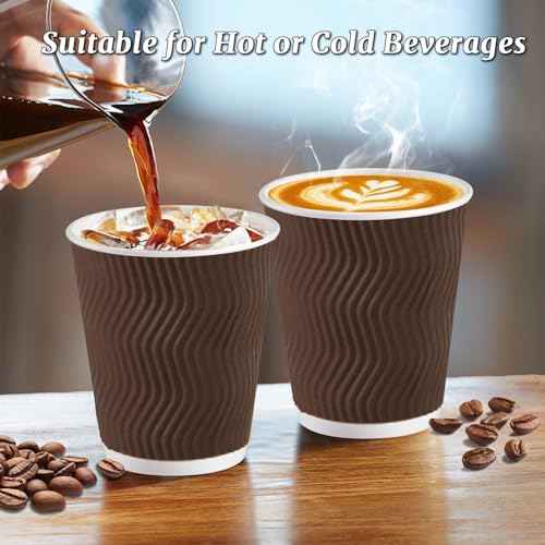 150 Pack 8 oz Disposable Paper Coffee Cups Insulated Brown (150 Count)