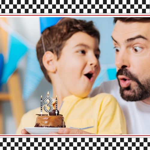 13 Pcs Racing Cars Themed Birthday Candles Black and White Race Number 3 Checkered Candle Cake Topper for Racing Car Party Decoration Supplies (13 Count)