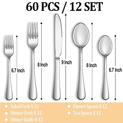 60 Piece Silverware Set Service for 12 (60 Count)