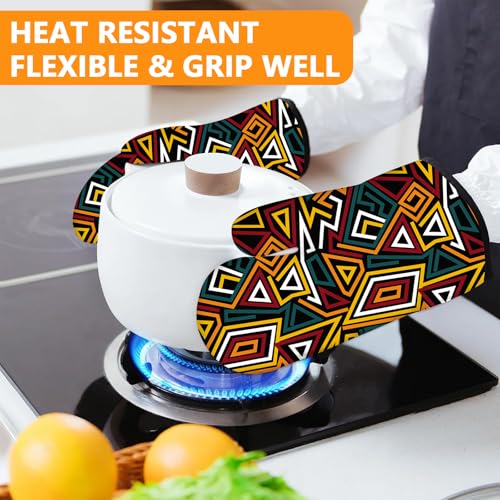 African Geometric Figures Oven Mitts and Pot Holders Sets 4Pcs