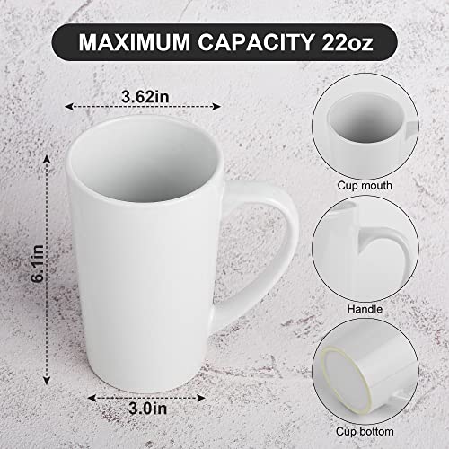 22oz white Super Large tall Ceramic Coffee Mugs Large Handles Set of 4 (4 Count)