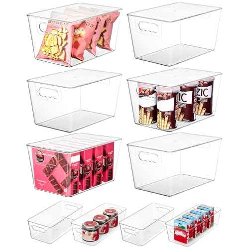 10 Pack Clear Storage Bins with Lid Set for Pantry Organizer (10 Count)