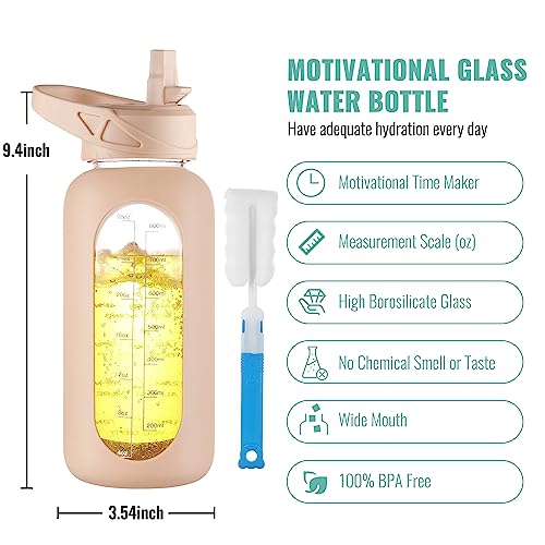 32 oz Glass Water Bottle with Straw