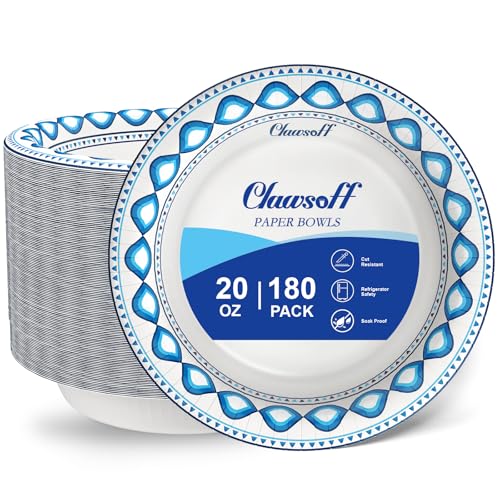 20 oz 180 Pack Paper Bowls Bulk Heavy Duty Disposable Bowls Blue (180 Count)