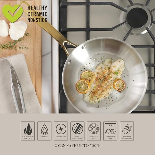 Castelle 9.5 Inch Stainless Steel Frying Pan with Gold