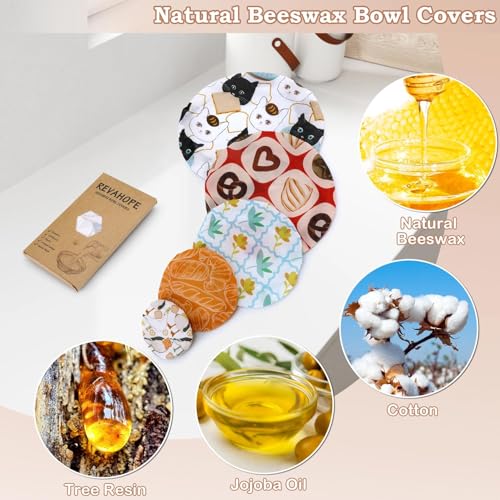 5Pcs Reusable Beeswax Elastic Bowl Covers for Bread Proofing and Food Cover (5 Count)