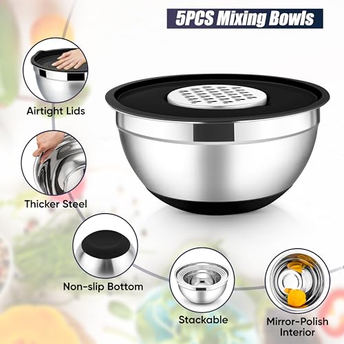 Stainless Steel Mixing Bowls with Lids Set (13 Count)