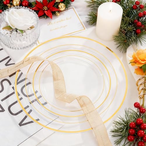 102 Pcs Clear Gold Plastic Plates (102 Count)