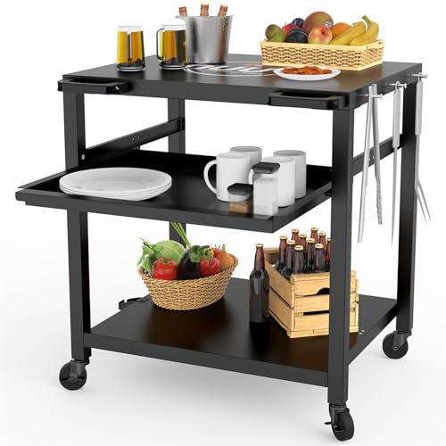 Outdoor Grill Prep Table 24"x30" Metal Grill Cart Outside 3