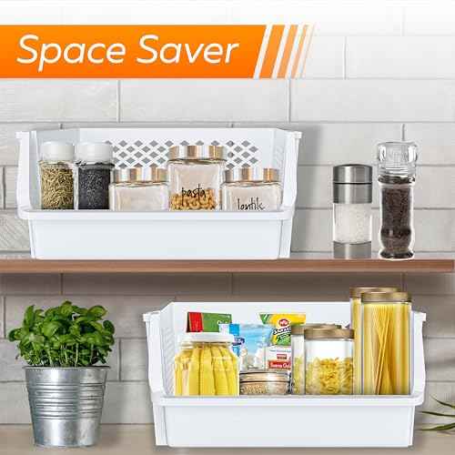 XLarge Stackable Storage Bins Open Front for Pantry Storage (6 Count)