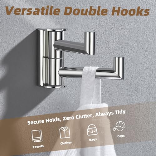 Polished Chrome Swivel Towel Hook with 2 Rotating Arm