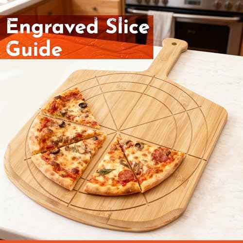 Wooden Pizza Peel 12 Inch Board with Engraved Sizes