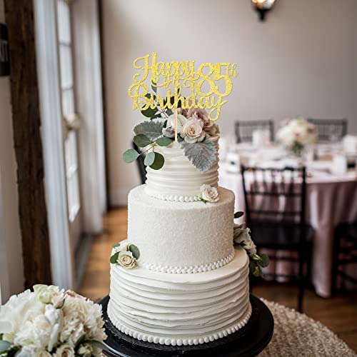 1 PCS Happy 85th Birthday Cake Topper Gold Glitter Cheers to 85 Years Birthday Cake Pick 85 Fabulous Cake Decoration for Happy 85th Birthday Theme Party Decorations Supplies