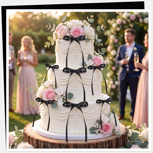 30 Pack Bow Cake Toppers Black Ribbon Bows for Cake Back to School Decor (30 Count)