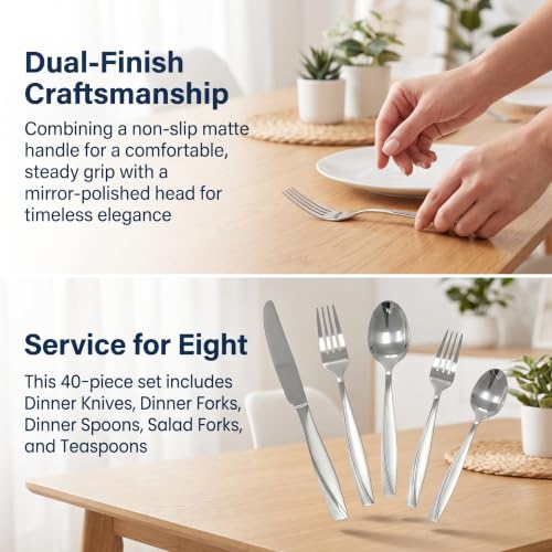 40 Piece Stainless Steel Silverware Set for 8 (40 Count)