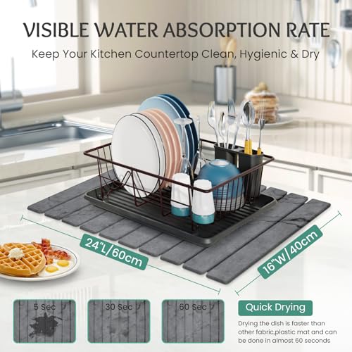 Stone Dish Drying Mat Collapsible Diatomaceous Earth Absorbent Mat Quick Dish Drying Pad Dish Rack Pad Match Any Counterto Multiple Usage for Kitchen