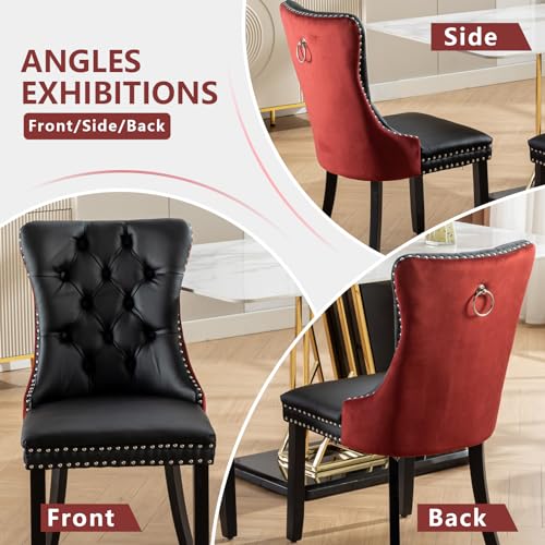 Red Velvet and Black PU Upholstered Dining Chairs Set of 4 (4 Count)