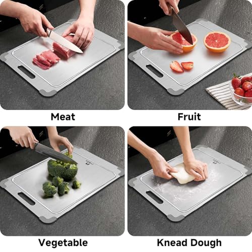 18*12" Pure Titanium Cutting Board with Groove and Silicone Corner
