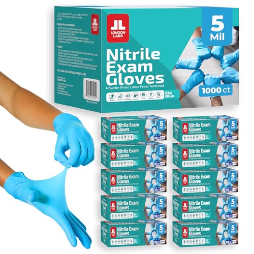 Sky Blue 5 Mil Nitrile Exam Gloves Disposable Latex Free (1000 Count)