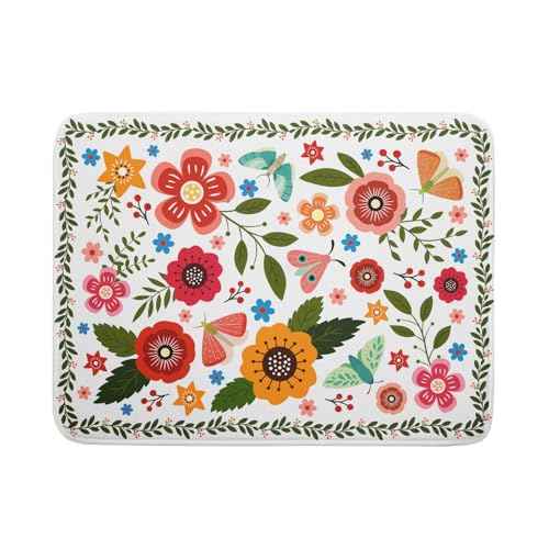 Colorful Boho Floral Dish Drying Mat 18x24 Inch Dishes Dry Pad Drainer Rack Mats Absorbent Hanging Loop Kitchen Counter Bar Accessories