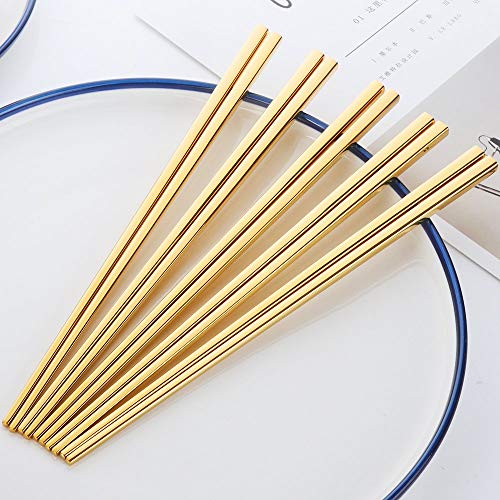 5 Pair Gold Stainless Steel Chopsticks