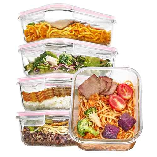5 Pack 35oz Glass Food Storage Containers with Lids (5 Count)