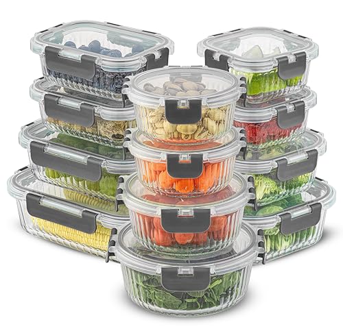 24pc Borosilicate Glass Storage Containers with Lids (24 Count)