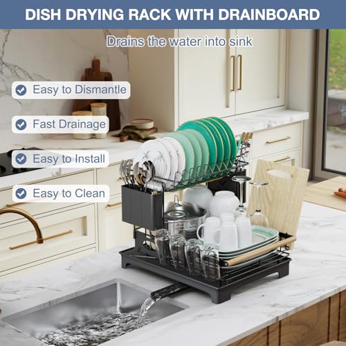 2 Tier Dish Rack Large Capacity Dish Drying Rack for Kitchen Counter Anti
