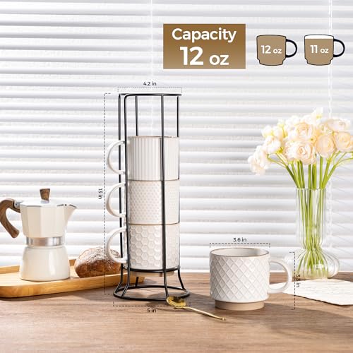 12 OZ Stackable Coffee Mugs Set of 4 (4 Count)