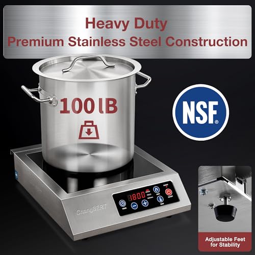 Portable Induction Cooktop 1800W NSF Certified Commercial Range Powerful Countertop Burner Pro Chef Professional Hot Plate Premium Stainless Steel Housing Schott Glass 10 Hours Timer