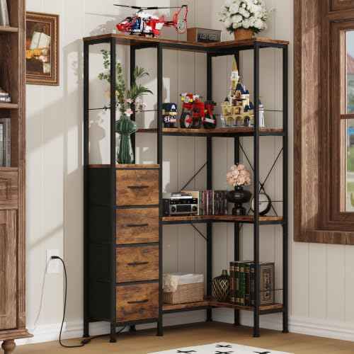 4 Tier Corner Bookshelf with LED Light Strips