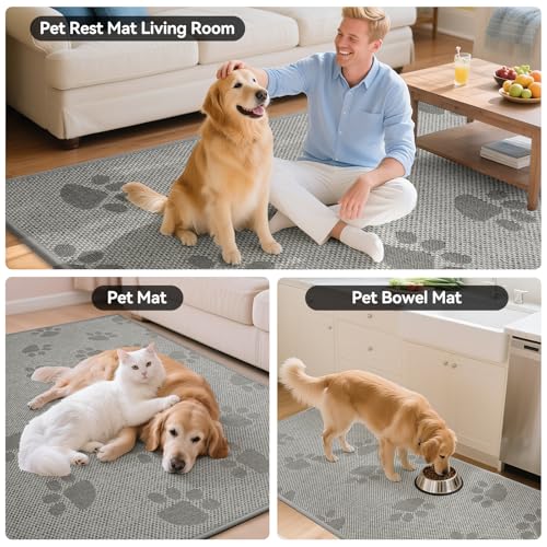 Kitchen Rugs Kitchen Mats for Floor Non Slip Gray Paw 17"x47" (5.48 Sq Ft)