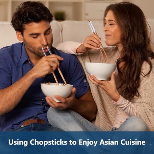 5 Pairs Bamboo Chopsticks Reusable Chop Sticks Japanese Style Bamboo Chopstick with Black Box Lightweight 8.8 Inch