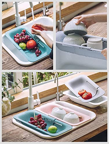 Collapsible Sink Colanders and Strainers Basket Over the Colander Extendable Plastic Fruit Vegetable Strainer Drainer for Kitchen (2 Count)
