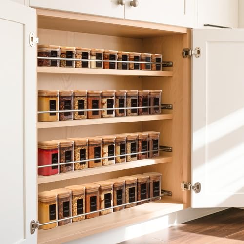 Square Glass Spice Jars with Labels 4 oz 12 Pack with Bamboo Lids (12 Count)