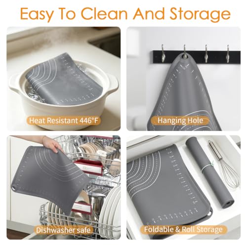 Silicone Pastry Mat 24" x 16" Baking Mat with Measurements and Edge Heightening