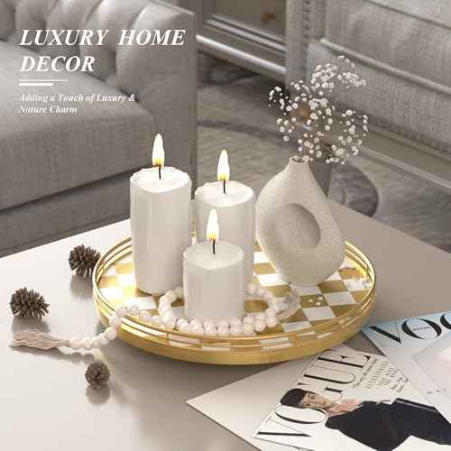 12 Inch Gold and White Checkerboard Lazy Susan with Metal Rail