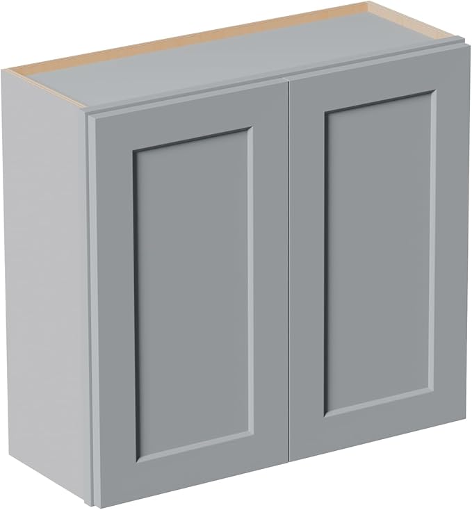 33 Inch Laundry Room Cabinets Wall Mounted, Solid Wood Over The Toilet Storage Cabinet, Bathroom Organizer Cabinets with 2 Door & Shelves, Easy to Assemble for Kitchen, Garage - Dark Gray