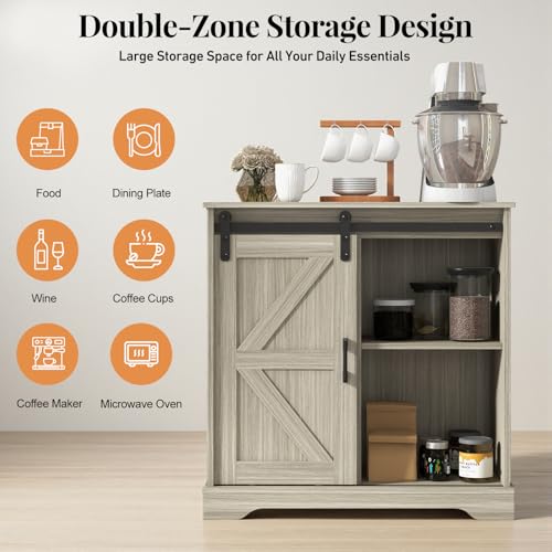 Sliding Barn Door Buffet Sideboard Storage Cabinet Coffee Bar Kitchen Farmhouse Style