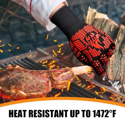 BBQ Gloves 1472°F Heat Resistant with Silicone Grip Oven Mitts (2 Count)