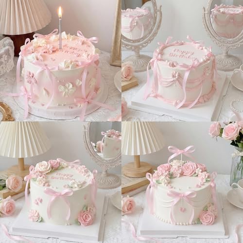 30 Pack Bow Cake Toppers Pink Ribbon Bows for Cake Back to School Decor (30 Count)