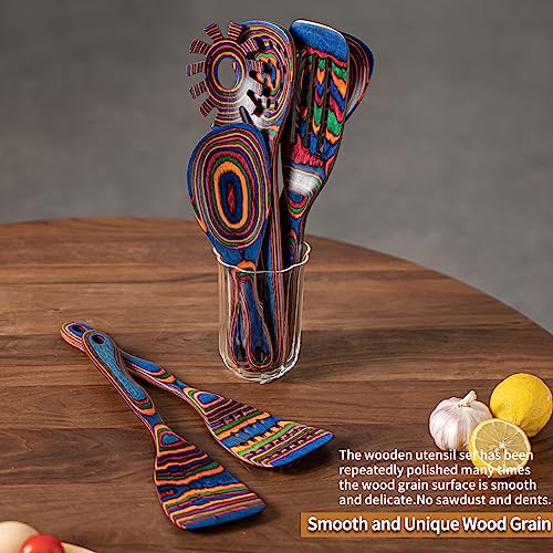 Pakka wood 7 Piece Blue Wooden Cooking Utensils (7 Count)