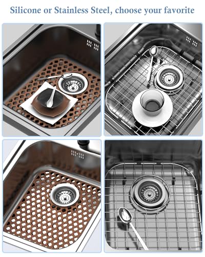 2 Pack Silicone Sink Protector Mat for Kitchen Sink Rear Drian Coffee