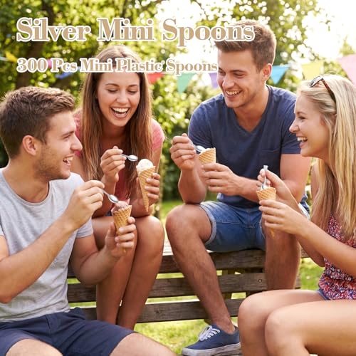 300 Pieces Plastic Silver Mini Spoons (300 Count)
