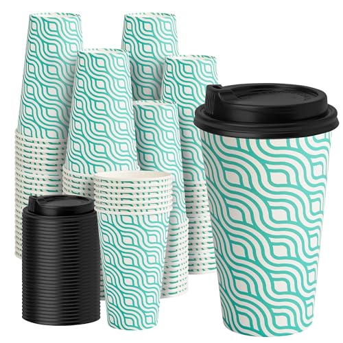 16 oz Coffee Cups with Lids (100 Count)