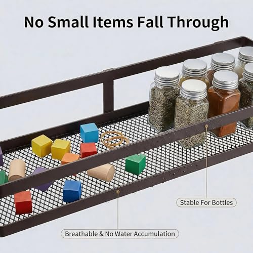 5-in-1 16.5" Extra Long Kitchen Organizer & Shower Caddy Set, Wall Mount Spice Rack with Paper Towel Holder, Utensil Holder & Soap Dish, Rustproof Mesh Storage Rack, Vintage Bronze, Guardrail